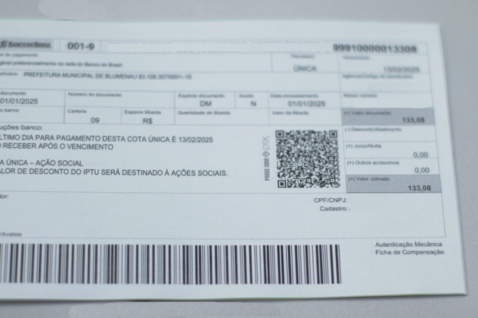 Prazo para recebimento do carnê de IPTU 2025 em Blumenau termina nesta sexta-feira (31)