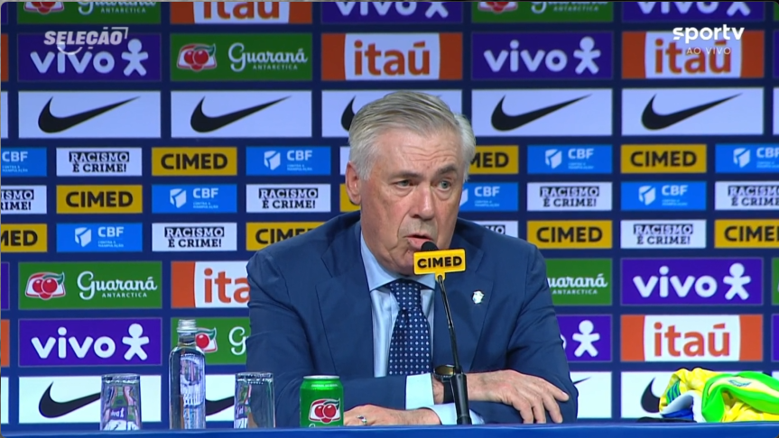 Ancelotti é apresentado com apoio de Felipão e Parreira e convoca Seleção sem Neymar