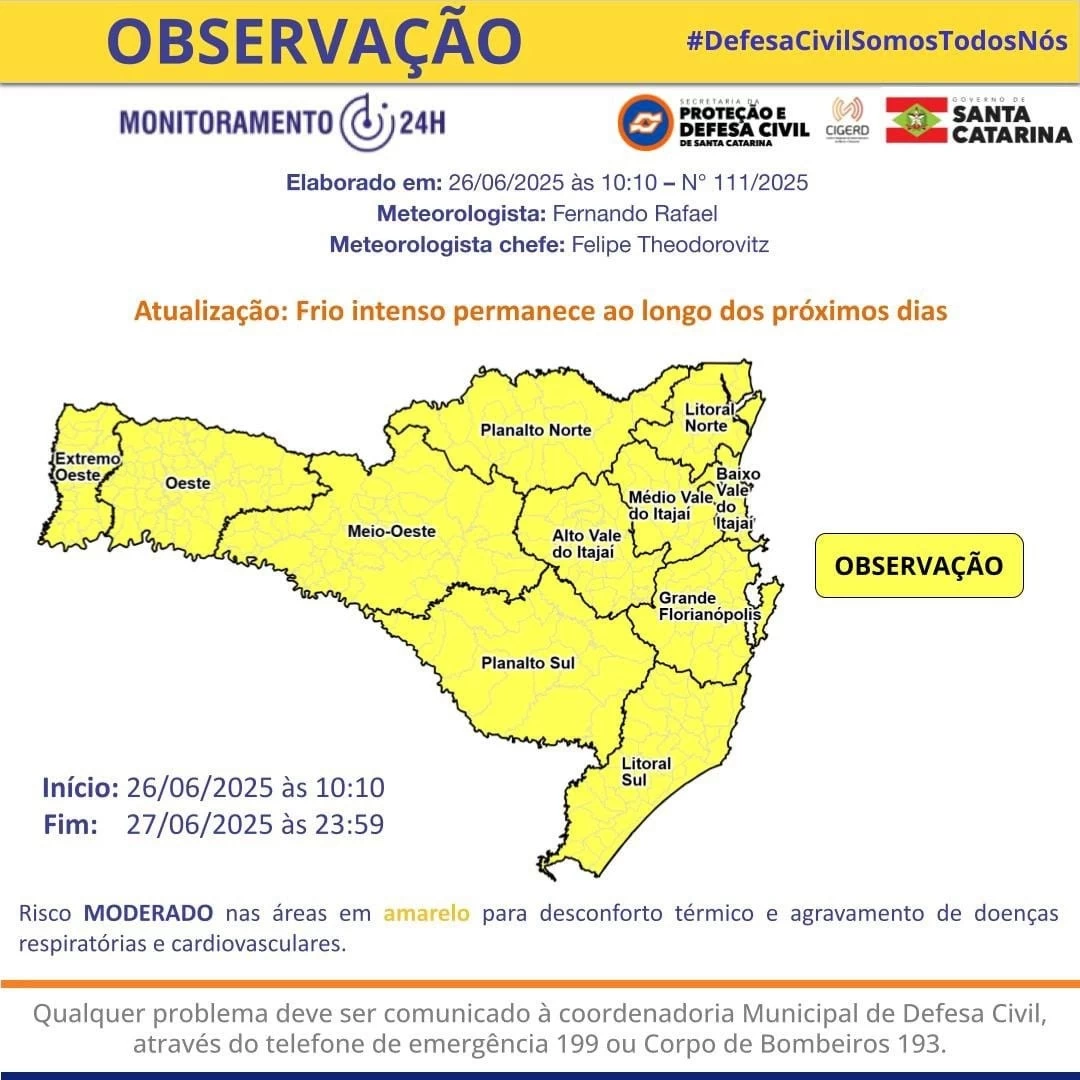 Foto: Divulgação/Defesa Civil de SC